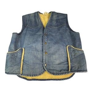 VINTAGE A BRAND Jean Vest Men's L -Sherpa Lined-Faded-Worn-Distressed-Denim